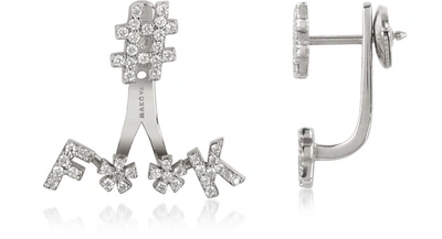Shop Makova Jewelry Designer Earrings #f**k #off 18k Gold & 0.59 Ctw Diamonds Earrings In Or Blanc