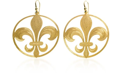 Shop Stefano Patriarchi Designer Earrings Etched Golden Silver Medium Giglio Earrings In Doré