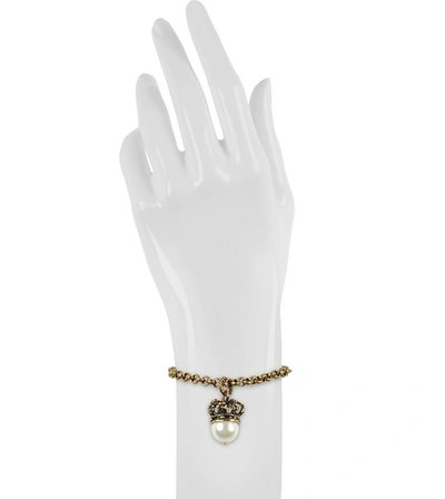 Shop Alcozer & J Designer Bracelets Crown And Pearl Bracelet In Or