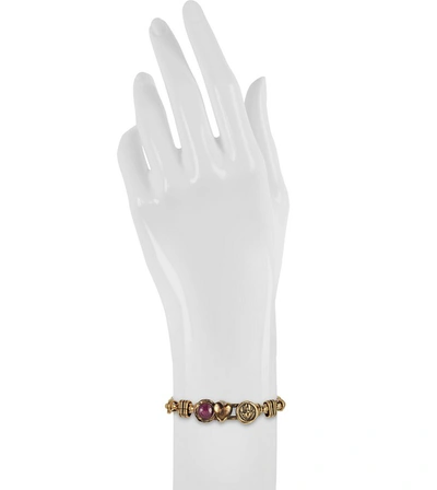 Shop Alcozer & J Designer Bracelets Sacred Heart Golden Brass Bracelet W/gemstone In Doré