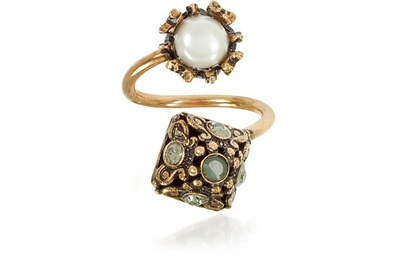 Shop Alcozer & J Designer Rings Pyramid And Pearl Ring W/gemstones In Or