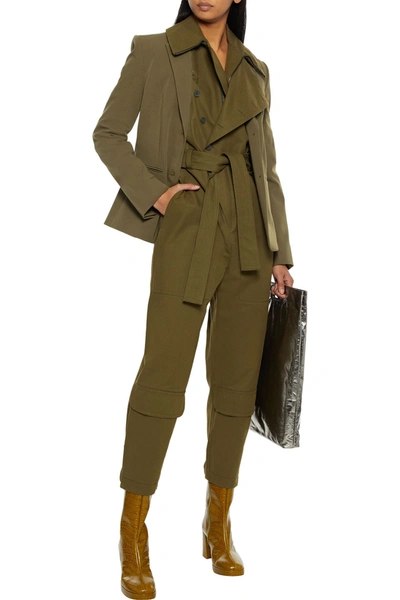 Shop Helmut Lang Cotton-blend Twill Blazer In Army Green