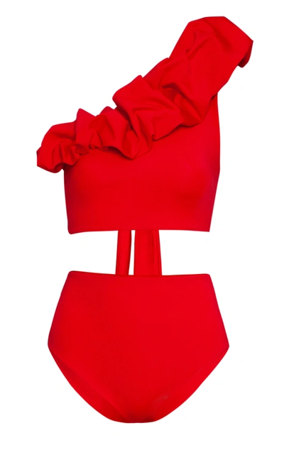 Shop Maygel Coronel Women's Merly Ruffled One-shoulder Bikini In Red