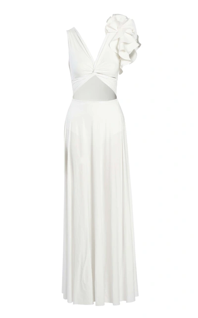 Shop Maygel Coronel Women's Blanca Reversible Ruffled Cutout Maxi Dress In White