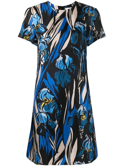 Shop La Doublej Floral-print Satin Short Dress In Blue