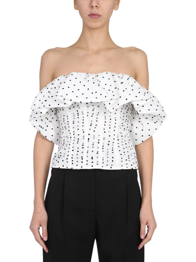 Shop Self-portrait Tulle Plumeties Bustier Top In White