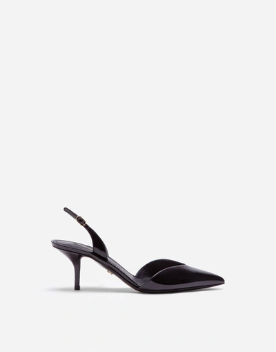 Shop Dolce & Gabbana Polished Calfskin Slingbacks In Black