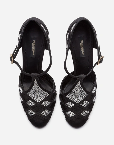 Shop Dolce & Gabbana Mesh T-strap Shoes With Fusible Rhinestones