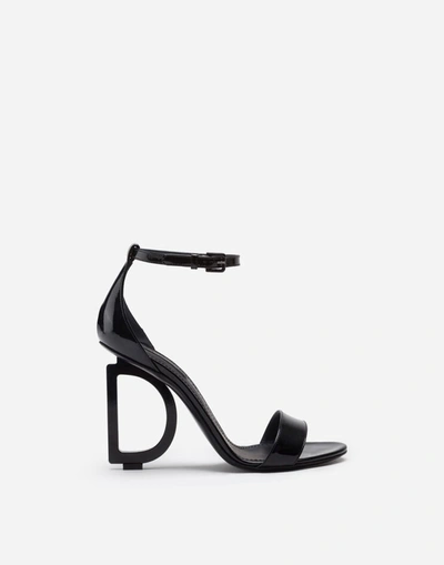 Shop Dolce & Gabbana Patent Leather Sandals With Dg Heel In Black