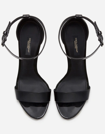 Shop Dolce & Gabbana Patent Leather Sandals With Dg Heel In Black