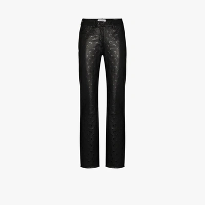 Shop Marine Serre Crescent Moon Print Leather Trousers In Black