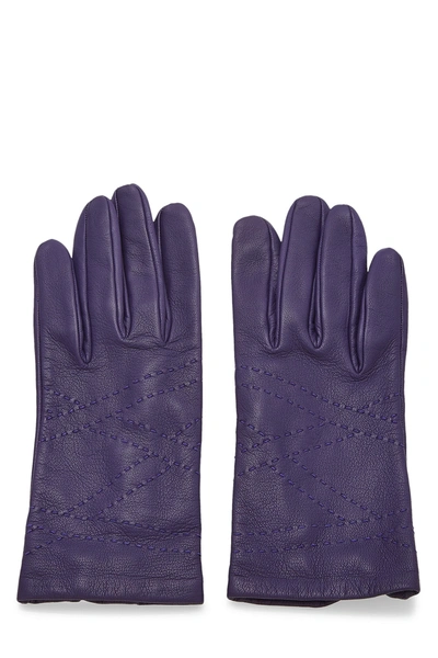 Pre-owned Hermes Purple Embroidered Lambskin Gloves