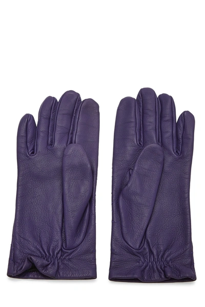 Pre-owned Hermes Purple Embroidered Lambskin Gloves