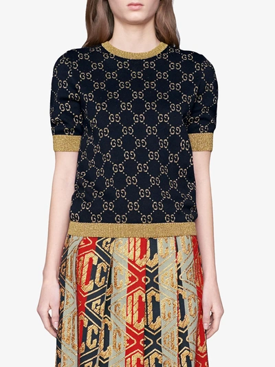 Shop Gucci Gg Motif Cotton Top In Blue