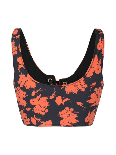 Shop Ganni Printed Bikini Top In Orange