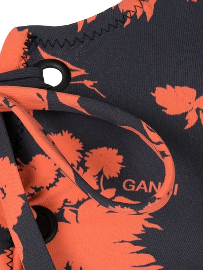 Shop Ganni Printed Bikini Top In Orange