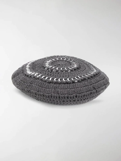 Shop Ganni Ring Detail Knitted Beret In Grey