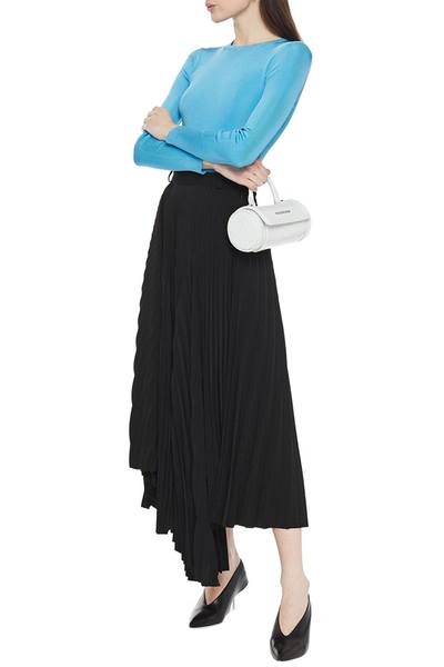 Shop Balenciaga Asymmetric Pleated Crepe Midi Skirt In Black