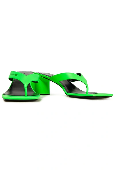 Shop Balenciaga Logo-print Neon Leather Sandals In Bright Green
