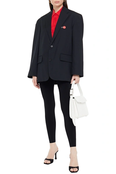Shop Balenciaga Uniform Oversized Embroidered Wool-blend Twill Blazer In Black