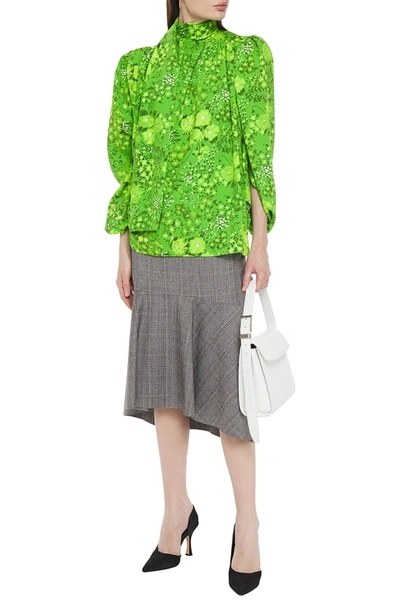 Shop Balenciaga Draped Floral-print Crepe Blouse In Bright Green