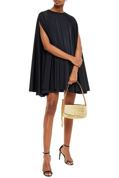 Shop Balenciaga Cape-effect Satin-jersey Mini Dress In Black
