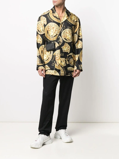 Shop Versace Medusa Amplified Long-sleeve Pyjama Shirt In Black