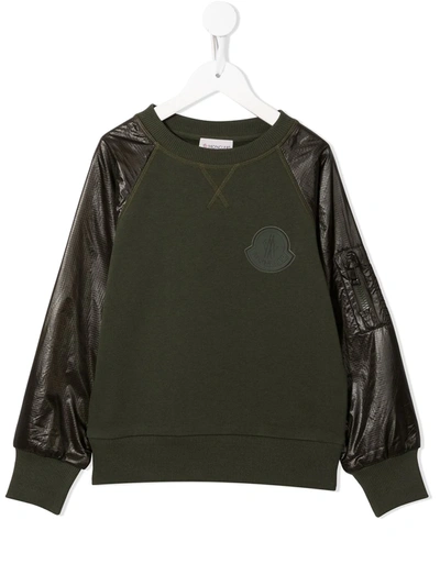 Shop Moncler Contrast-sleeve Sweatshirt In Green