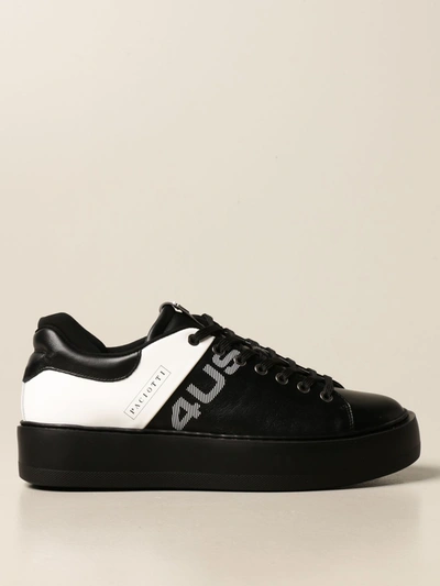 Shop Paciotti 4us Sneakers  Sneakers In Two-tone Leather In Black