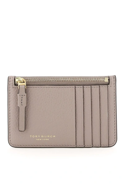 Shop Tory Burch Perry Top-zip Pouch Card Case In Gray Heron (grey)