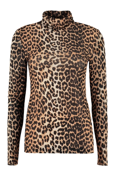 Shop Ganni Long Sleeve Turtleneck In Animalier