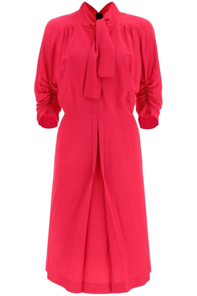 Shop Marni Midi Dress With Bow In Raspberry (fuchsia)