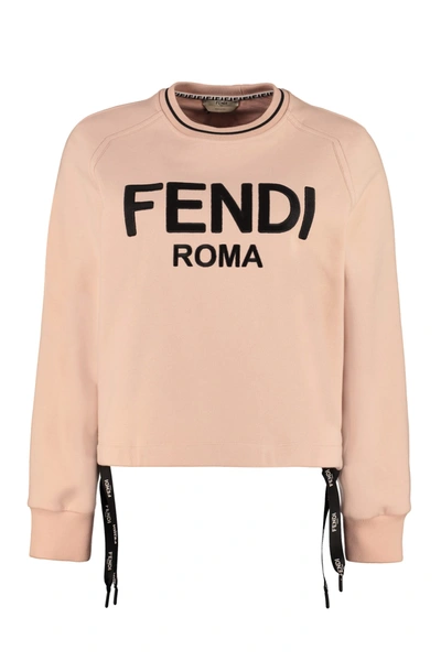 Shop Fendi Logo Detail Cotton Sweatshirt In Pink