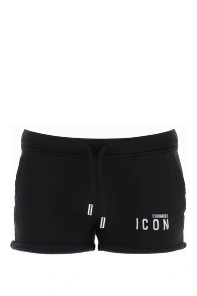 Shop Dsquared2 Jersey Shorts With Reflective Icon Print In Black Refractive (black)