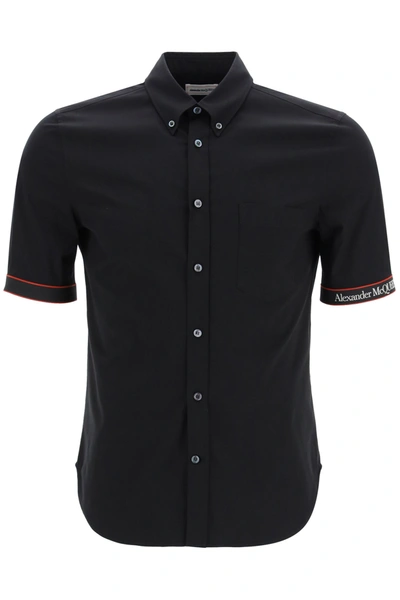 Shop Alexander Mcqueen Poplin Shirt With Logo Selvedge In Black (black)