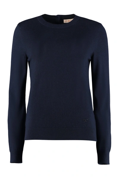 Shop Tory Burch Iberia Crew-neck Cashmere Sweater In Blue