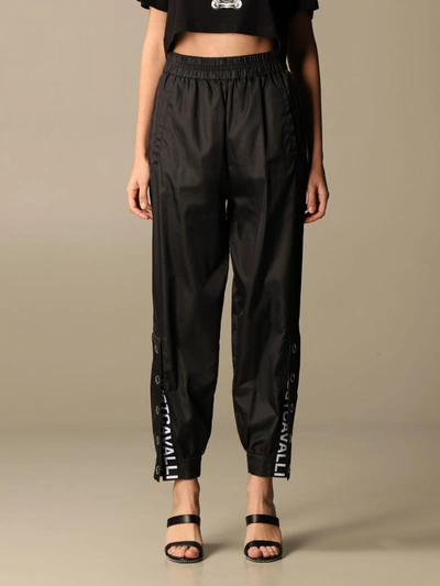 Shop Just Cavalli Nylon Trousers With Metal Sails In Black
