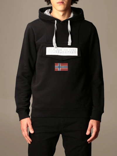 Shop Napapijri Sweatshirt With Hood And Logo In Black