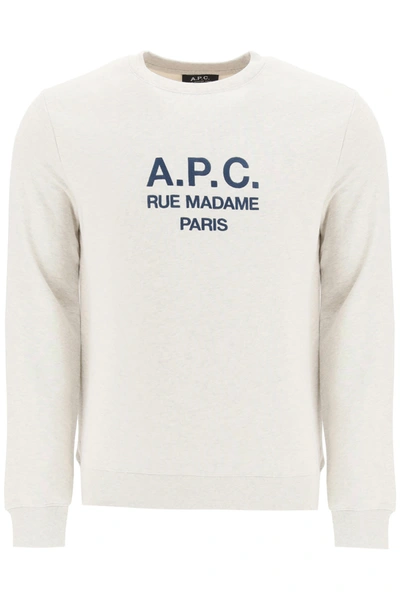 Shop Apc Sweatshirt With Logo Embroidery In Ecru Chine (grey)
