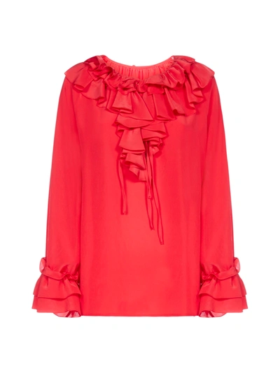 Shop P.a.r.o.s.h Potery Ruffled Blouse In Rosso
