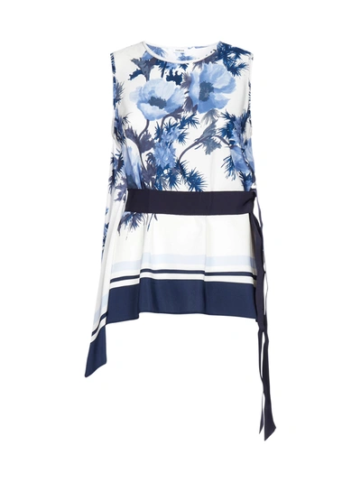 Shop P.a.r.o.s.h Seblu Floral Print Silk Blouse In Fantasia Blue