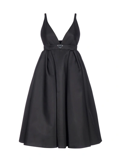 Shop Prada Logo-plaque Re-nylon Dress In Nero