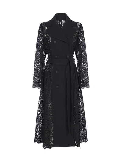 Shop Dolce & Gabbana Lace And Crepe Double-breasted Coat In Nero