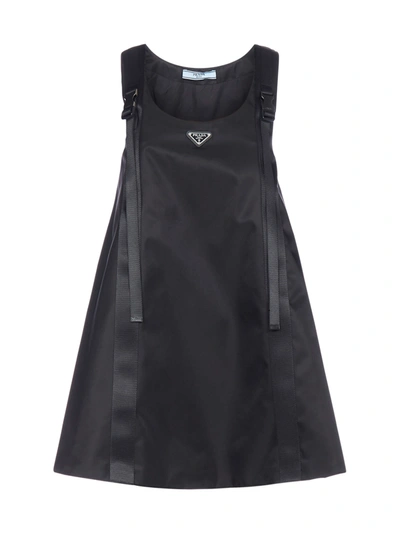 Prada Logo-plaque And Strap-detail Re-nylon Dress In Nero | ModeSens