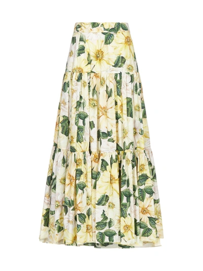 Shop Dolce & Gabbana Camellia Print Cotton Maxi Skirt In Camelie Giall F. Rosa