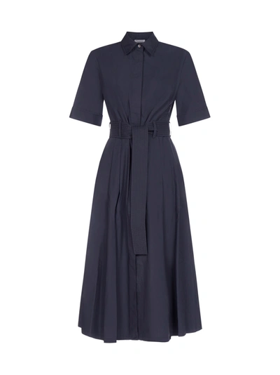 Shop P.a.r.o.s.h Canyox Cotton Belted Midi Dress In Blu