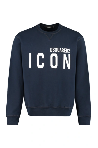 Shop Dsquared2 Logo Detail Cotton Sweatshirt In Blue