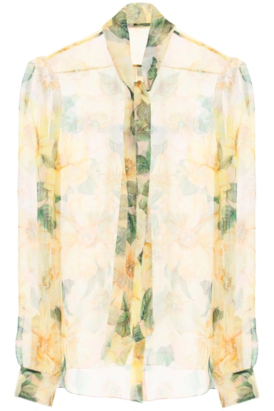 Shop Dolce & Gabbana Chiffon Shirt With Camelie Print In Camelie Bca F Rosa (yellow)