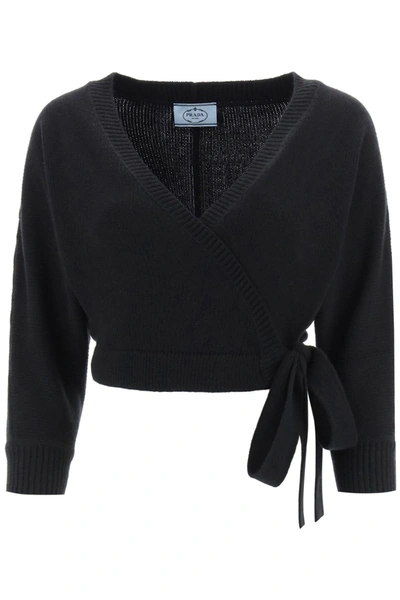 Shop Prada Cache-coeur Cropped Cardigan In Nero (black)