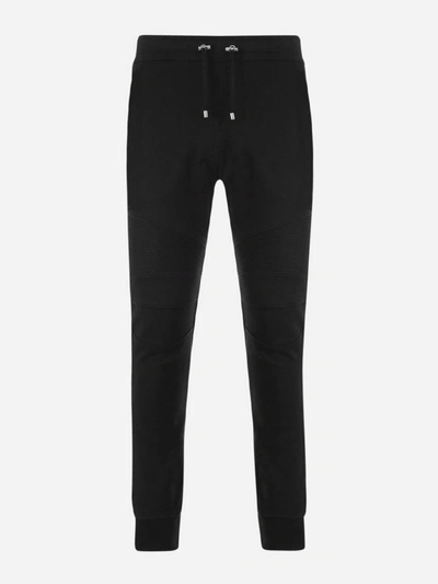 Shop Balmain Black Cotton Track Pants In Nero+argento